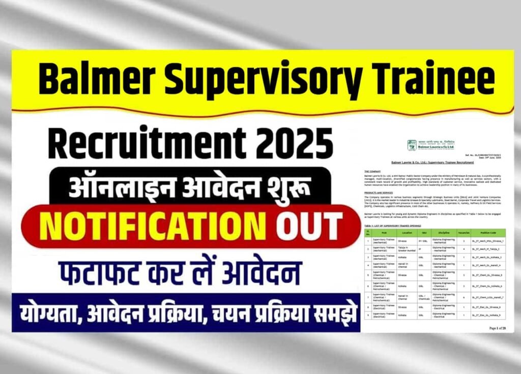 Balmer Supervisory Trainee Recruitment 2025: