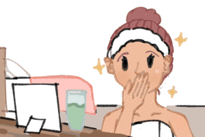 A teenage girl is in shock after she notices how much healthier her skin looks. According to the National Institutes of Health (NIH), acne is directly linked to a poor quality of life and depressive symptoms, emphasizing the importance of having a healthy lifestyle.